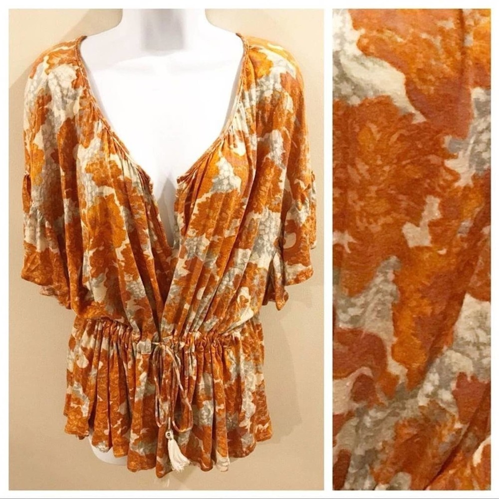 Free People River Bend Top Orange Medium - Picture 2 of 13